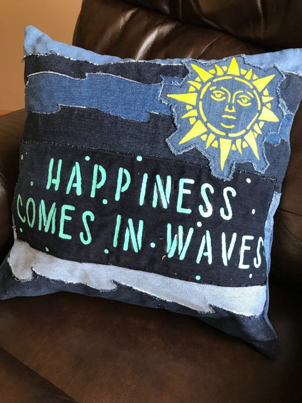 Lake Pillow Cover 18 x 18 Handmade Lakehouse Cabin Decor Boating Waves Sun
